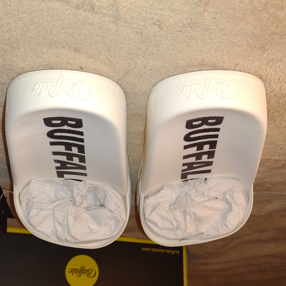 👣BUFFALO 💮White Riley Slides "Love Life"footwear - Picture 13 of 15